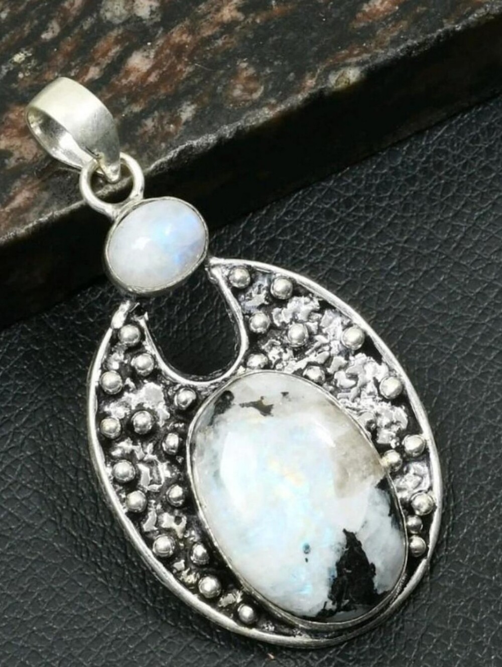 NEW🌙925 Solid Sterling Silver Rainbow Moonstone Oval Pendant OOAK VERY FLASHY✨️